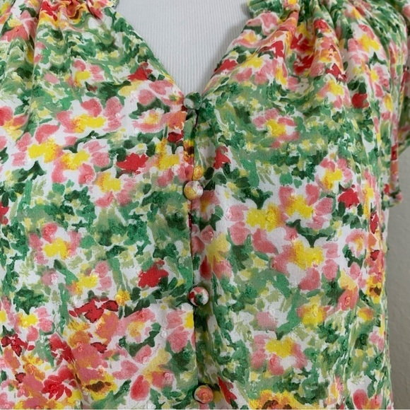 Loft Floral Tiered Peasant Swiss Dot Dress Women’s M Modal Sundress Watercolor - Picture 11 of 17